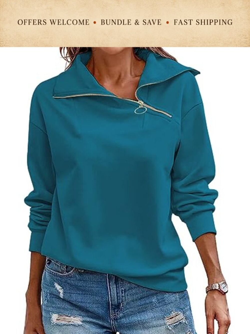 Womens Zipper Sweatshirt Turtleneck Loose Fit Pullover Hoodie Fall Winter